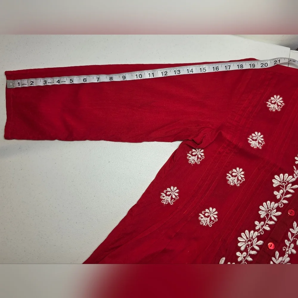 Boho Festival Top Red Embroidered 100% Cotton Tunic Kurta Ethnic Rita Kumar S/M - Picture 7 of 8